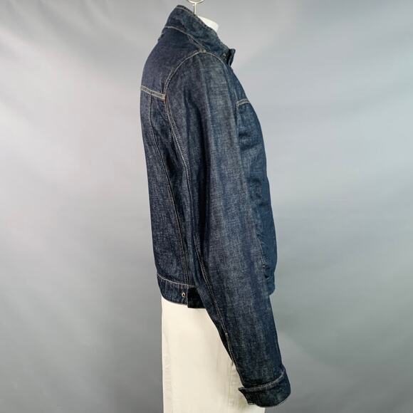 PRADA Size L Indigo Cotton Denim Twill Contrast Stitch Zip Up Jacket - Picture 2 of 6